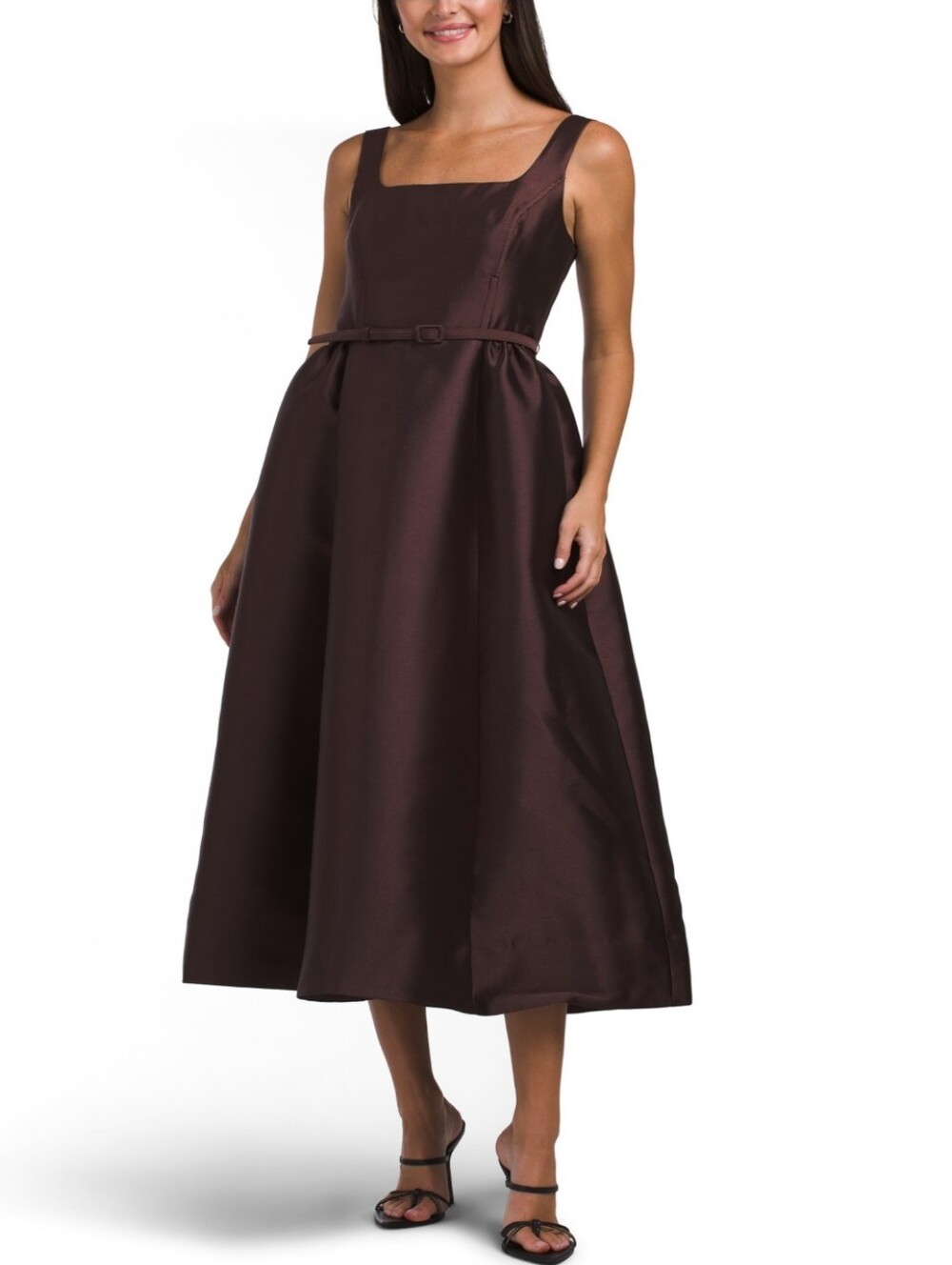 Julia Jordan Women's Brown Sleeveles A Line Midi Mikado Dress